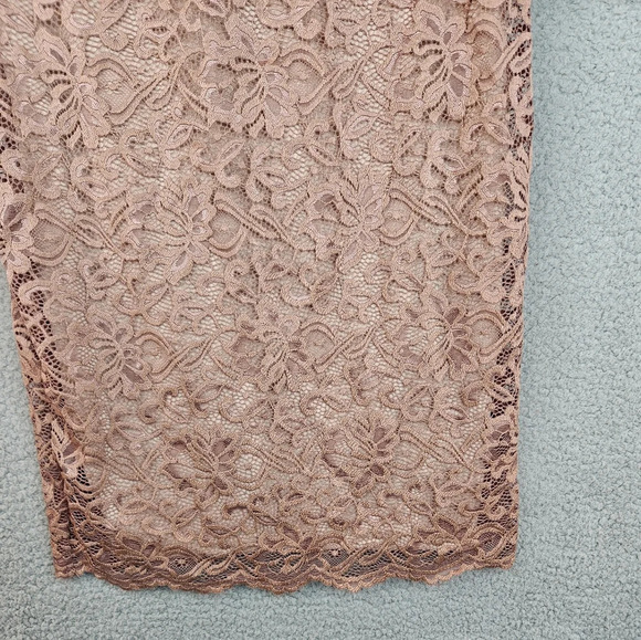 Maria Bonita Womens Lace Overlay Evening Dress Sz M Sand Color Stretch Body hug - Picture 4 of 12